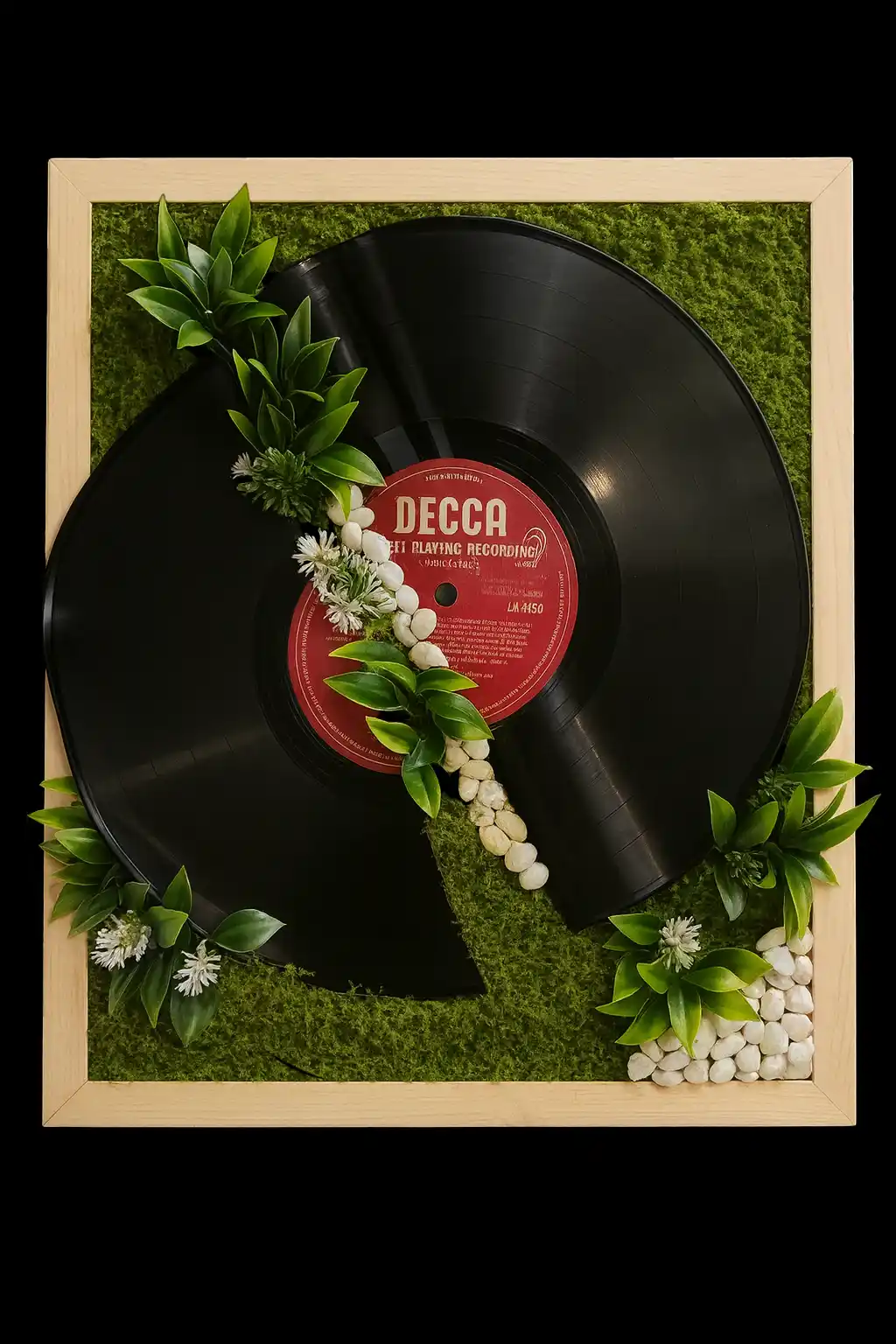 A vinyl record transformed into a botanical wall artwork